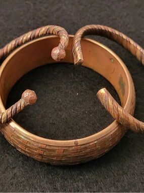 Vintage Copper bracelet lot of 2 Twist cuff Bracelets & a Woven Bangle 3 total